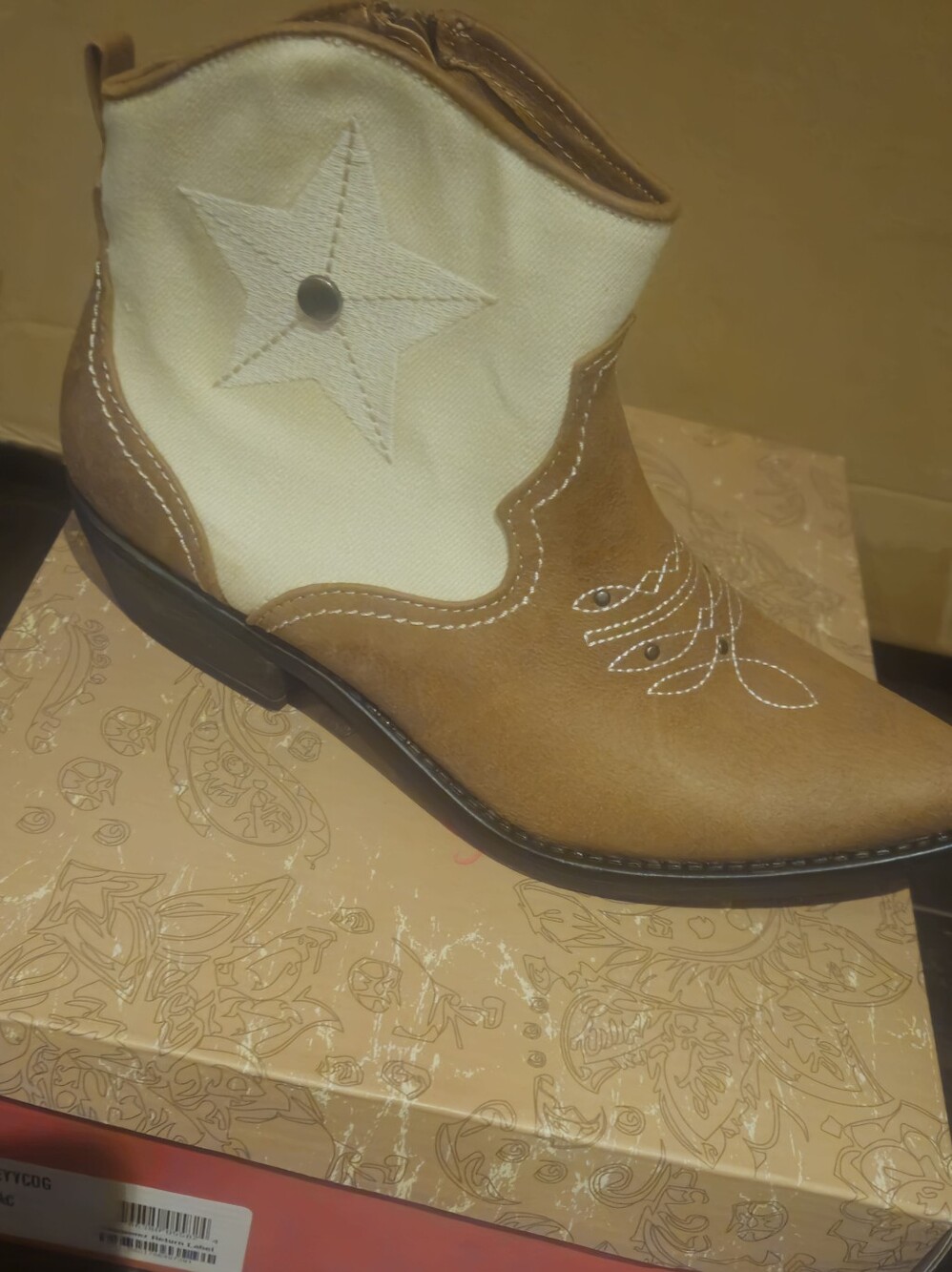 American Rag Tan and Cream Western Star Ankle Booties